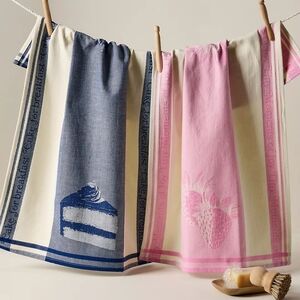 Anthropologie Blue and Pink Cake & Strawberry Towels